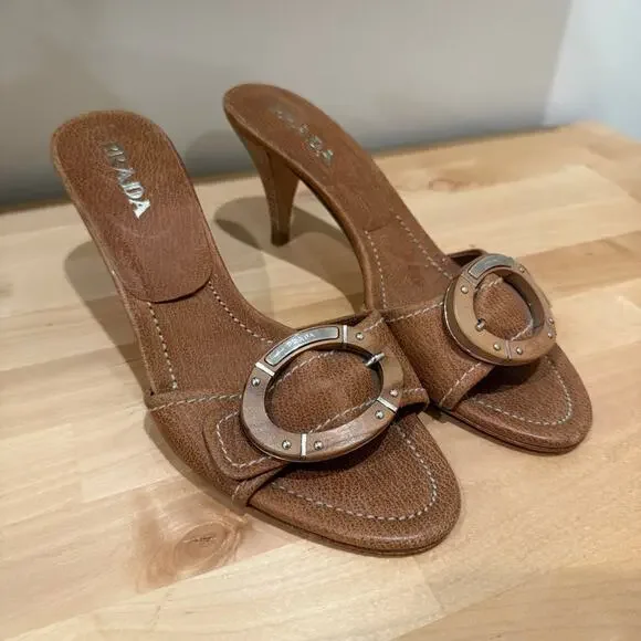 Prada Calzature Donna Wooden Buckle Slide Sandals - Women’s Size 36.5 - Picture 3 of 7